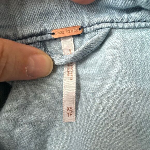NWT Free People raw hem denim swing jacket womens size XS blue hooded hemp cotto - Picture 8 of 12